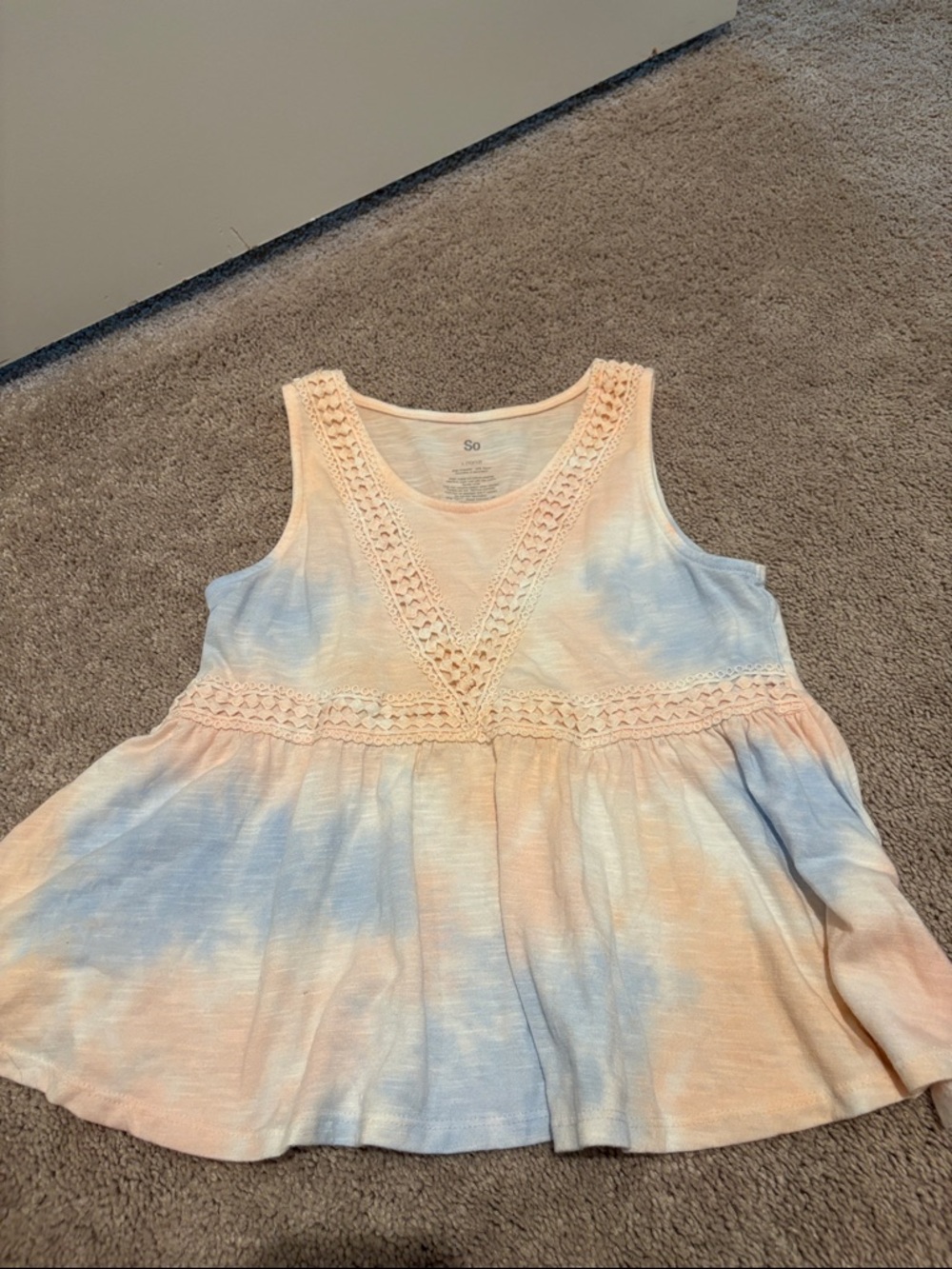 SO Girls Peach & Light Blue Crochet Tie-Dye Tank